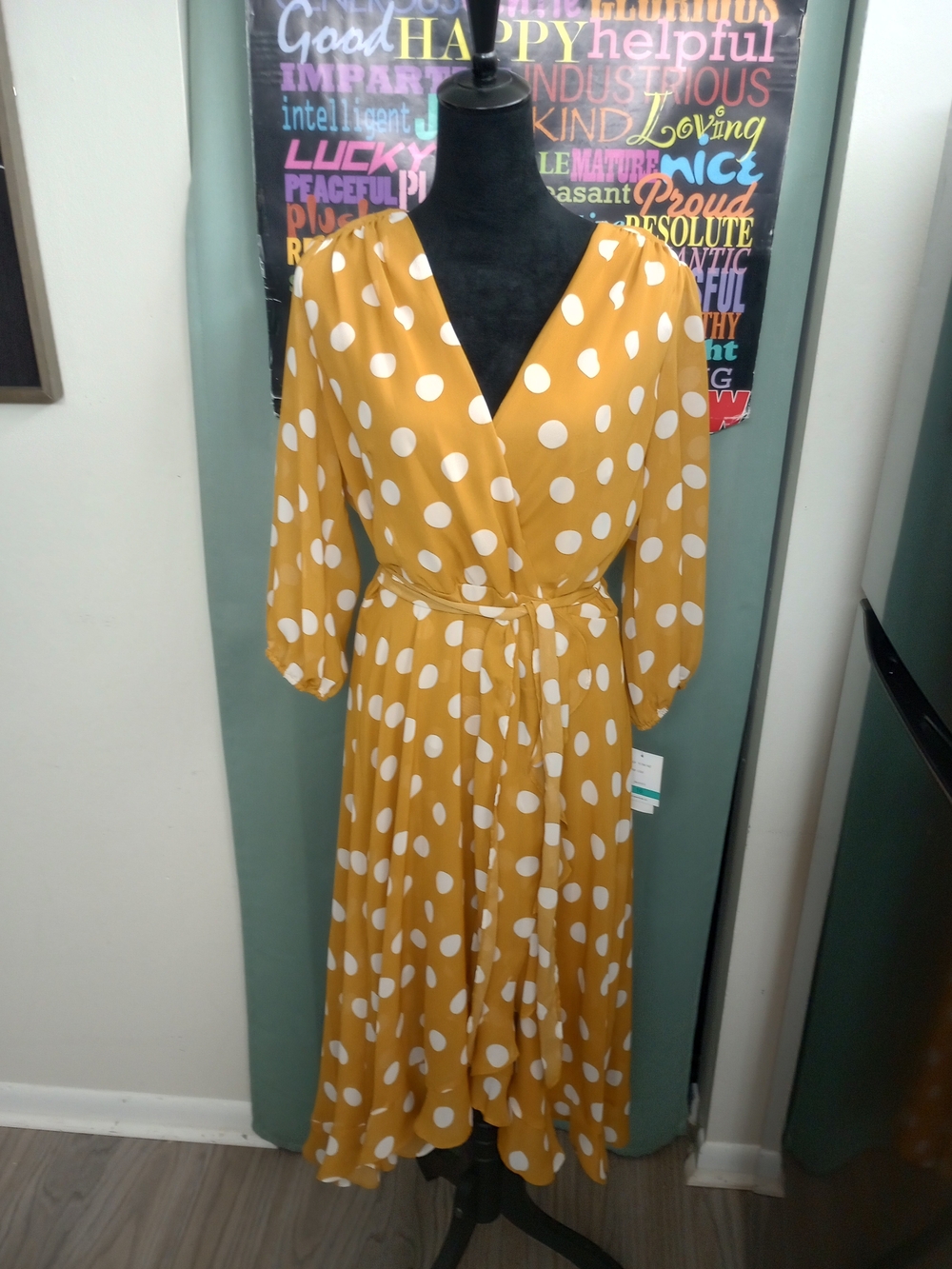 Mustard Yellow Polka Dot Wrap Dress!.